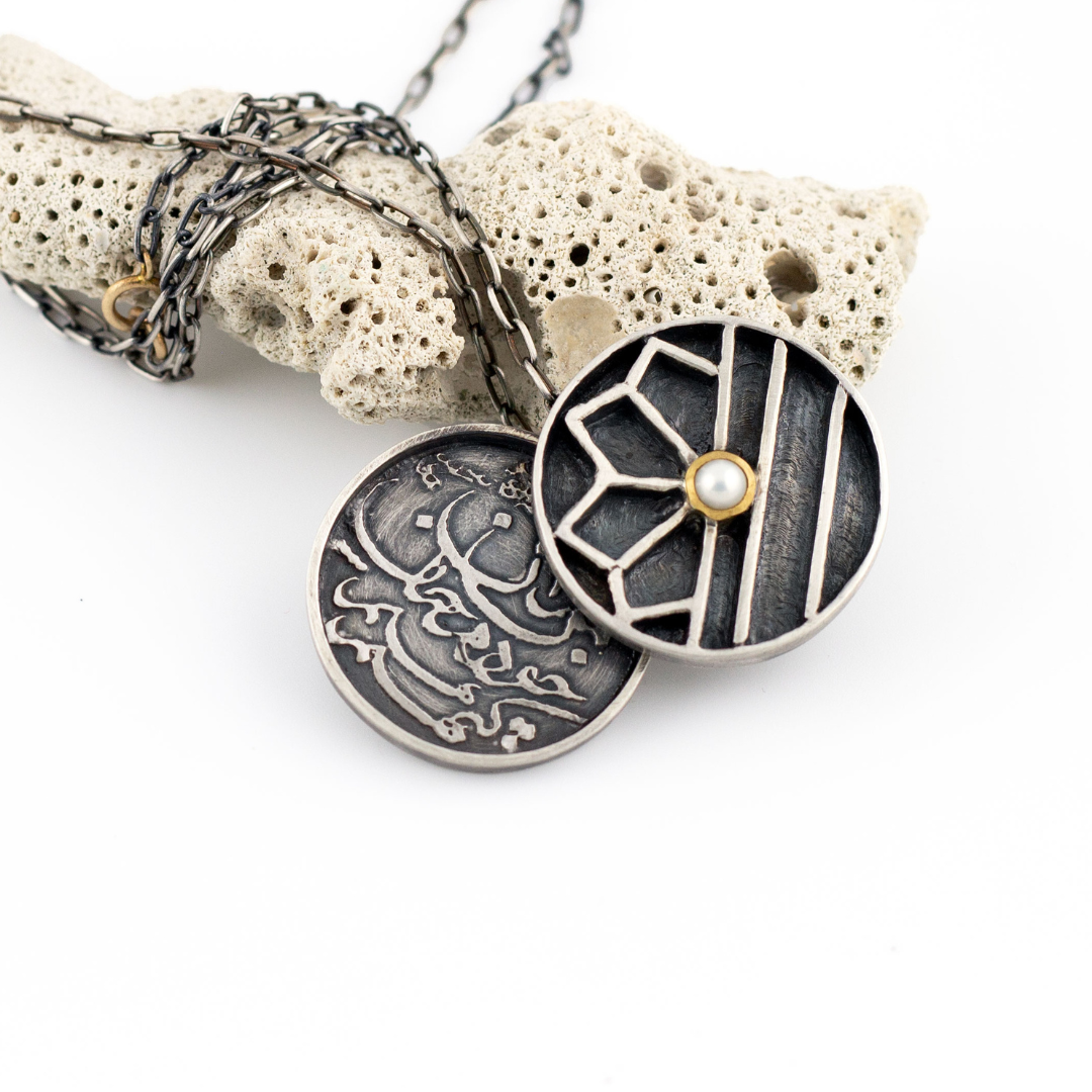 contemporary locket with pearl and poetry